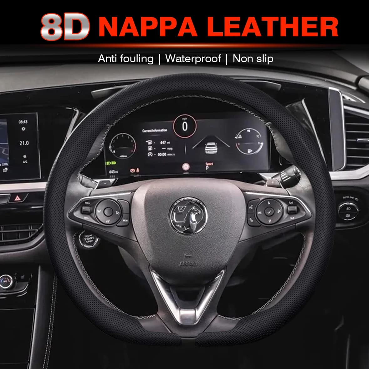 For Opel Mokka B GS Line / Opel Mokka-e 2021-2025 8D Nappa Leather Breathable And Anti-Slip Steering Wheel Cover Accessories
