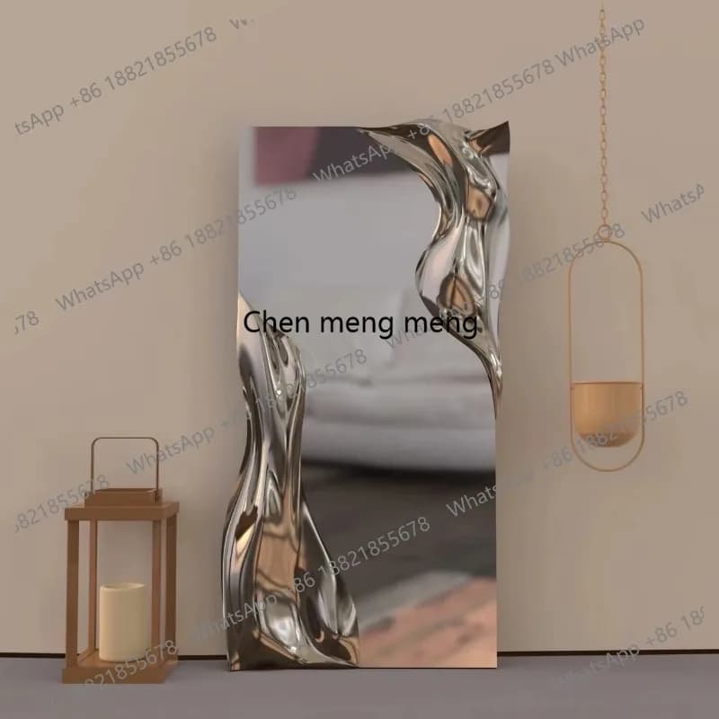 Modern Light Luxury Rectangular Large Mirror Water Ripple Liquid Decorative Floor Mirror