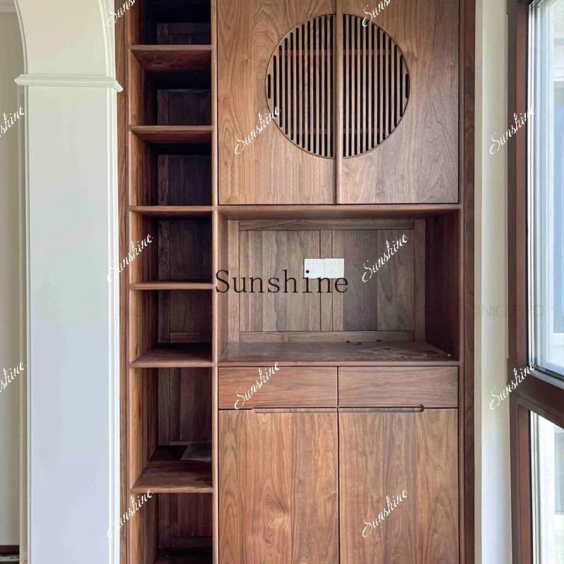 Dinner side walnut living room storage solid wood wine cabinet display simple modern bogu rack  FT