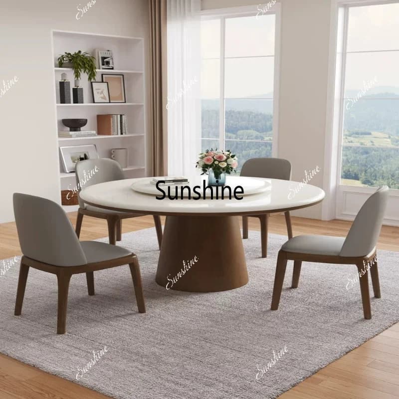 Modern simple combination solid wood dining table household turntable slate