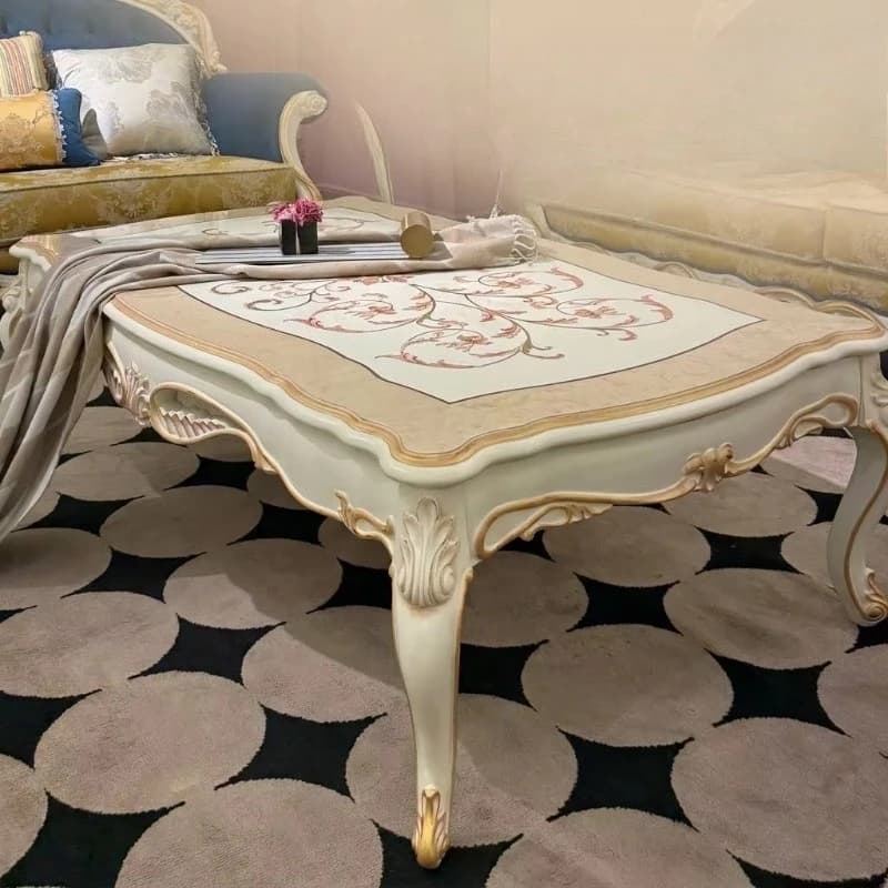 Hand carved wooden gold-plated furniture large inlaid parquet coffee table