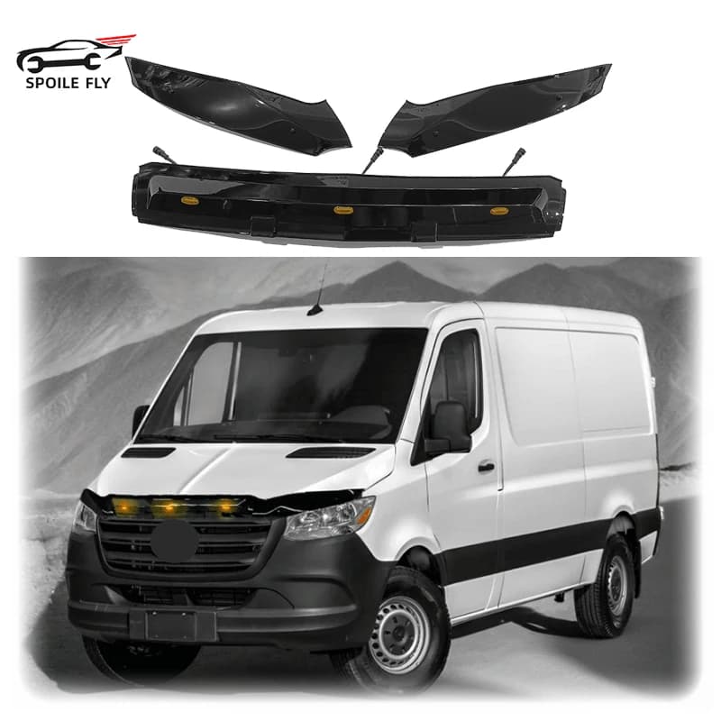 For Mercedes-Benz Sprinter W907 2018-2024 High Quality ABS 3 LED Front Hood Protector Sandstone Block Deflector Shield Body Kit