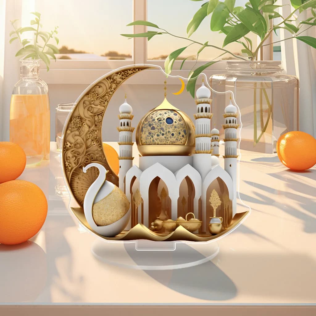 Islam Moon Castle Ornaments Muslim Acrylic Mosque Ornament for Eid Ramadan Table Decoration