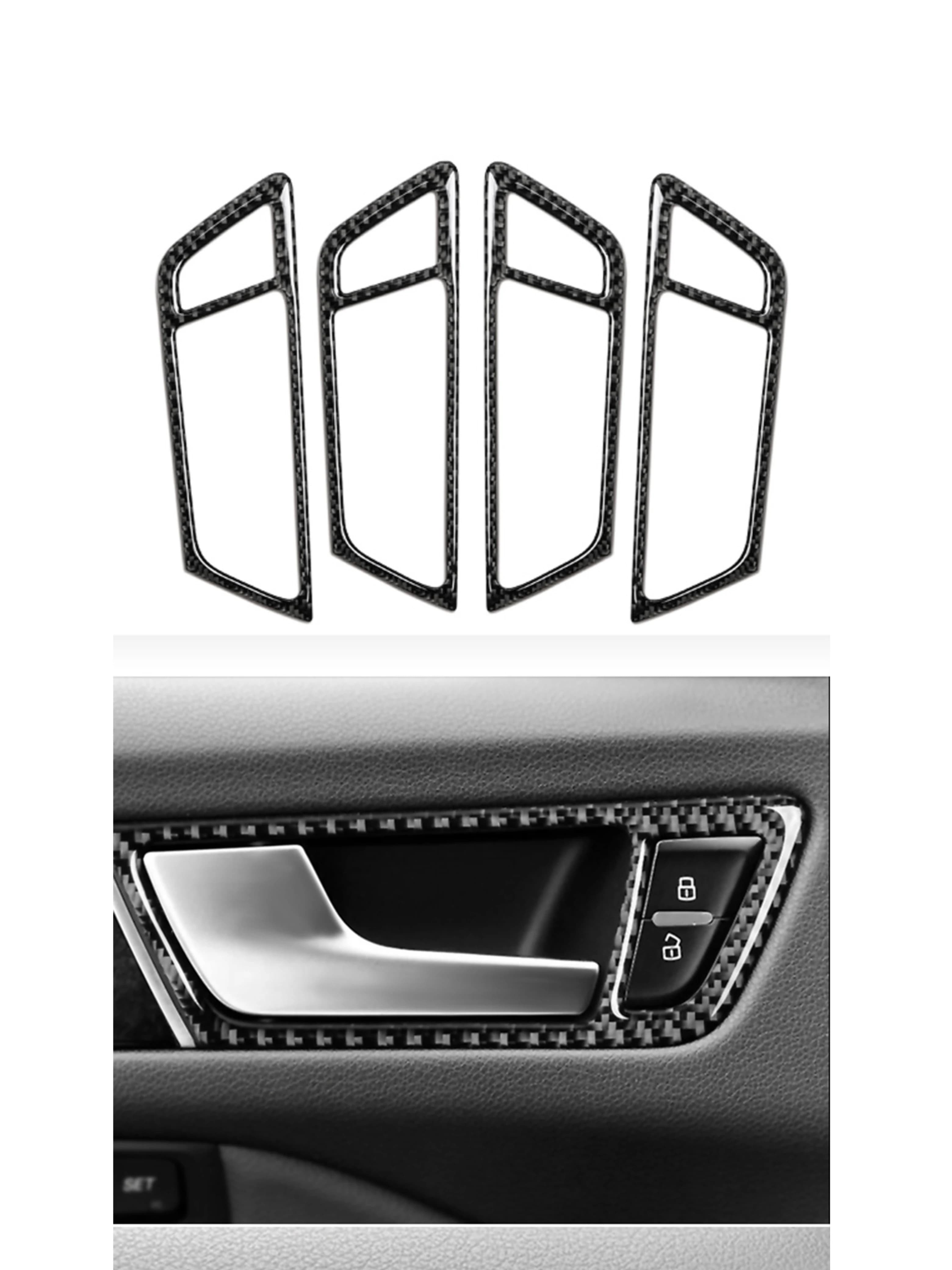 For Audi Q5  4PCS Car Door Handle Bowl Door Lock Frame Cover Trim 2009 2010 2011 2012 2013 2014 2015 2016 2017 Carbon Fiber