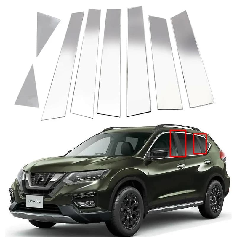 8Pcs Stainless Steel Car Window Pillar Post Cover Strip Trim Stickers For Nissan X-Trail T32 2014-2020 Styling Car Accessories