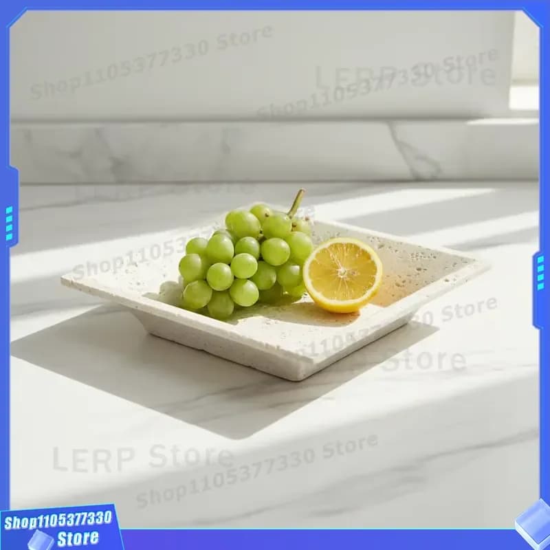 Natural Marble Square Tray Handmade Fruit Plate Kitchen Display Stand Elegant Stone Serving Platter for Home Decor and Dining