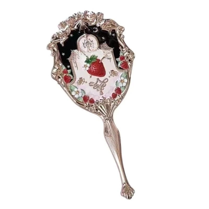 Strawberry Rococo series hand-held mirror French retro relief advanced texture hand-held makeup mirror
