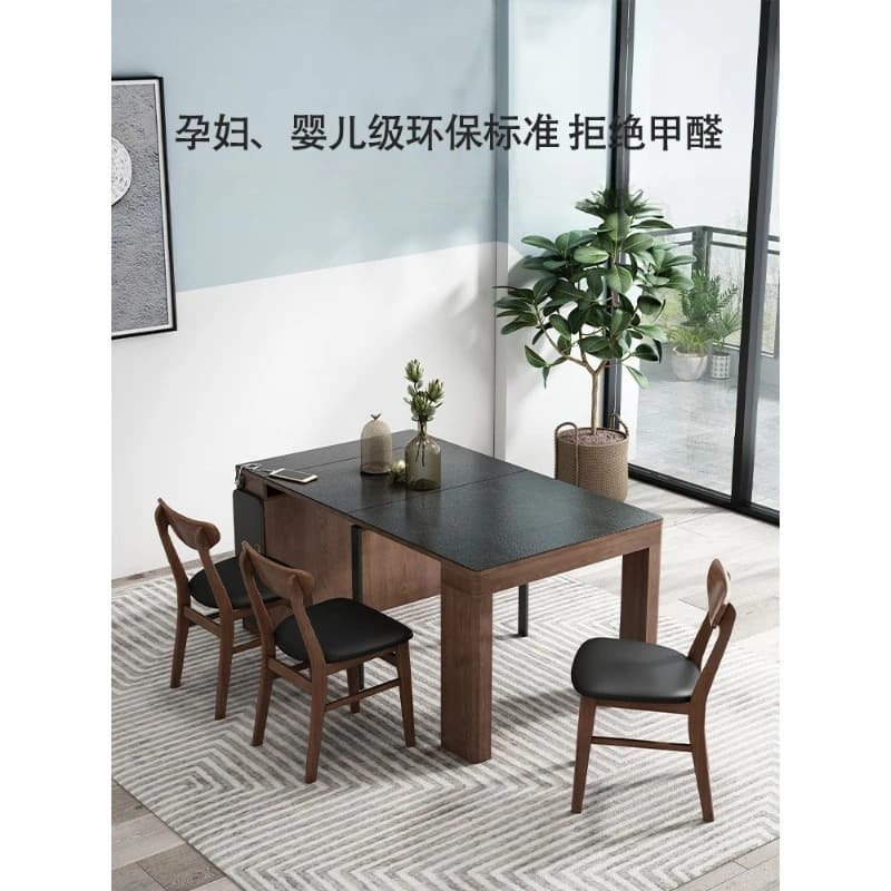 Dining chair side cabinet combination small apartment solid wood retractable space saving dining table household