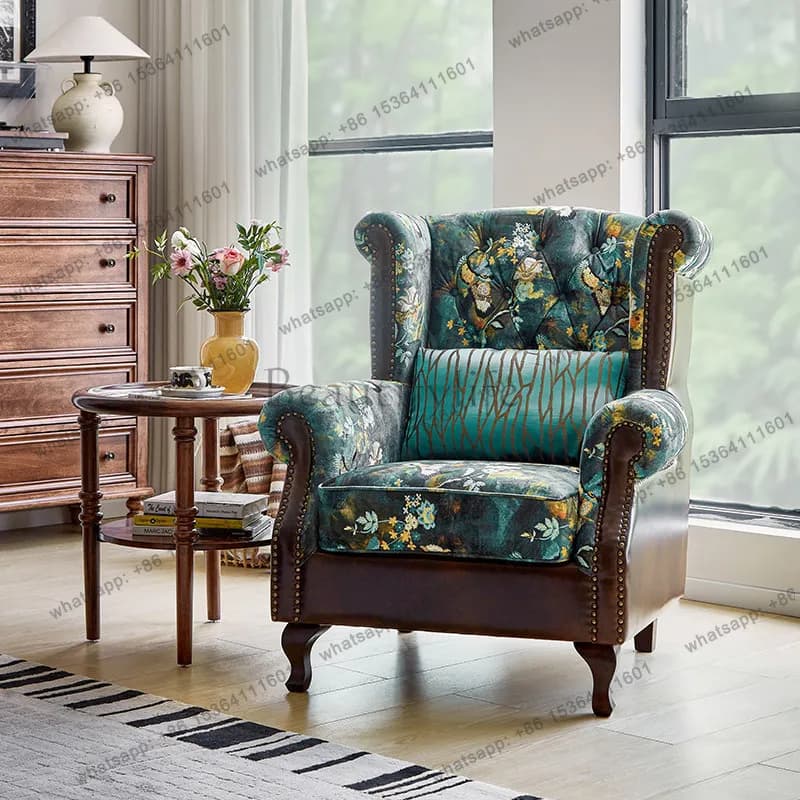 American tiger chair single wooden leather cloth sofa retro casual chair