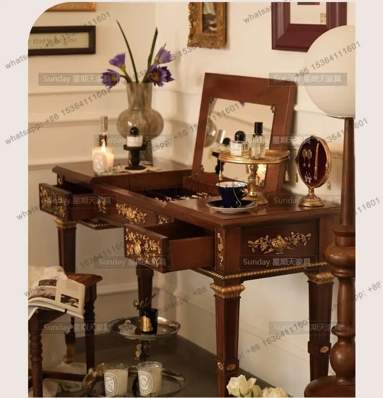 American clamshell carved solid wood dresser French retro old makeup table bedroom table