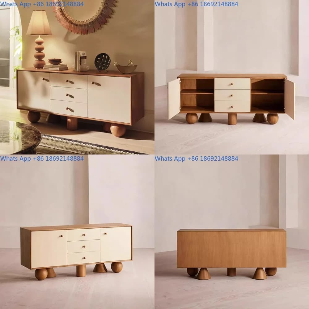 Creamy Style Solid Wood Sideboard Living Room Wall Mounted Tea Cabinet Vintage Multi Functional Storage Hallway
