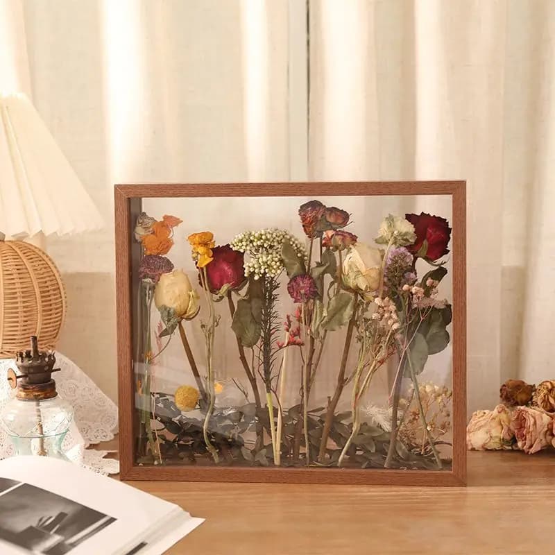 Wood Dry Flower Display Frame INS Clear Bouquet Display Box Wall Mount Flower Specimen Storage Frame Home Decor