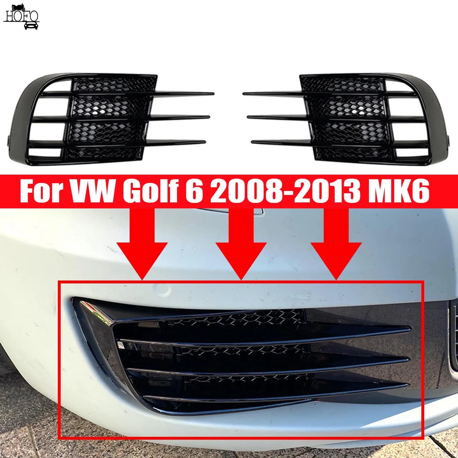 Front Bumper Lip Splitter Fog Lamp Grill Spoiler Cover Air Vent Wind Knife For VW Golf 6 MK6 GTI GTD 2008 2009 2010 2011-2013