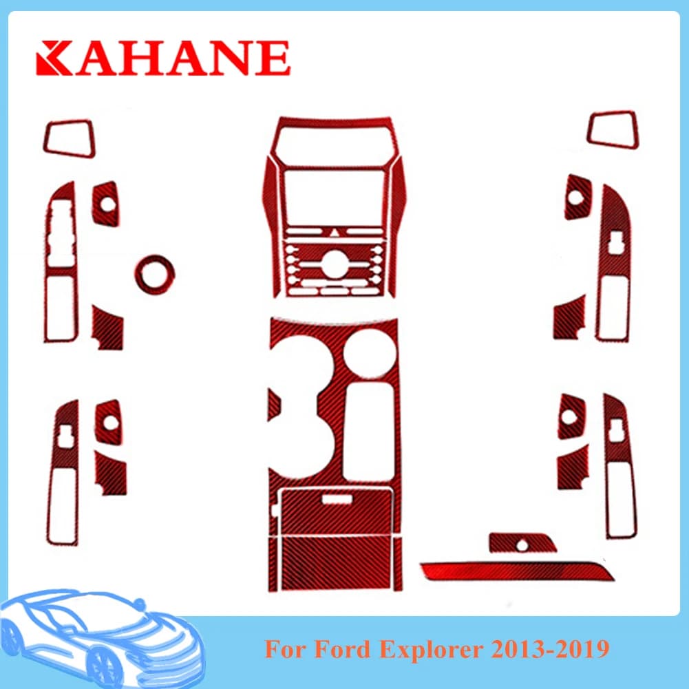For Ford Explorer 2013 2014 2015 2016 2017 2018 2019 Red Carbon Fiber Stickers Car Interior Parts Decorative Accessories
