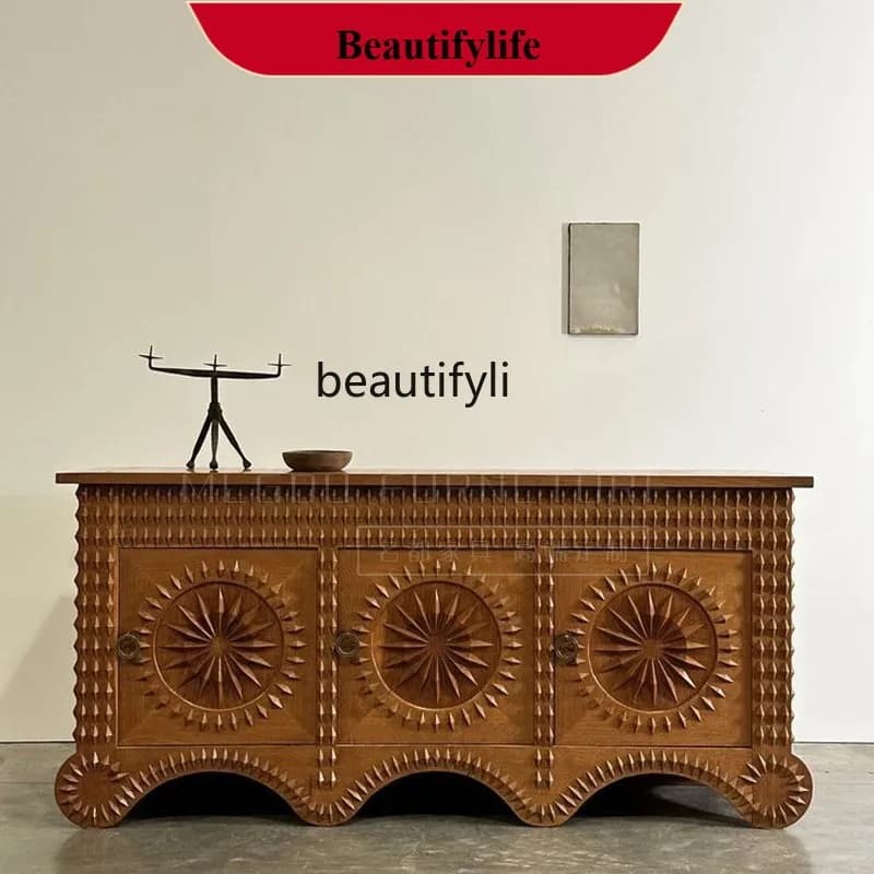 D178 French Retro Solid Wood Entryway Cabinet Vintage Style Home Living Room Decorative Cabinet Modern Simple Light Luxury Hallw