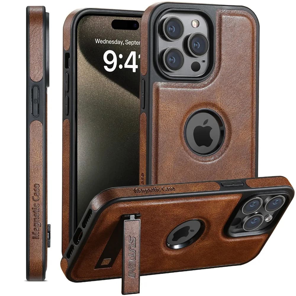Back Hide Stand Phone Case for iPhone 16 15 14 Plus 13 12 Pro Max with Support Wireless Charging