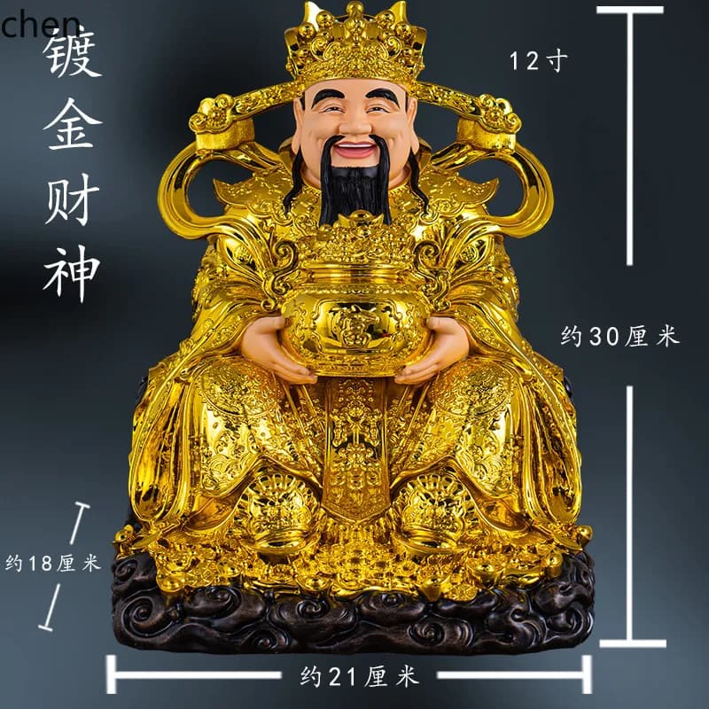 God of Wealth Buddha Statue Office Ornament with Red Clothes and Auspicious Clouds