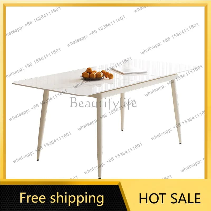 Rectangle dining table retractable folding modern simple snow mountain stone retractable
