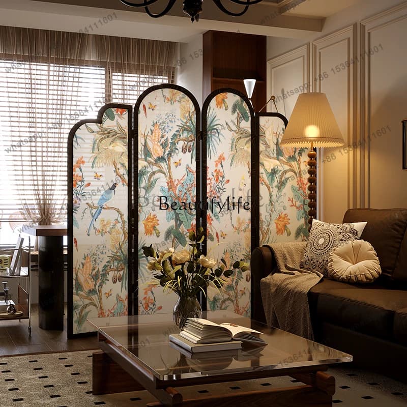 Modern French solid wood screen partition European American blocking decorative entrance  folding folding folding screen