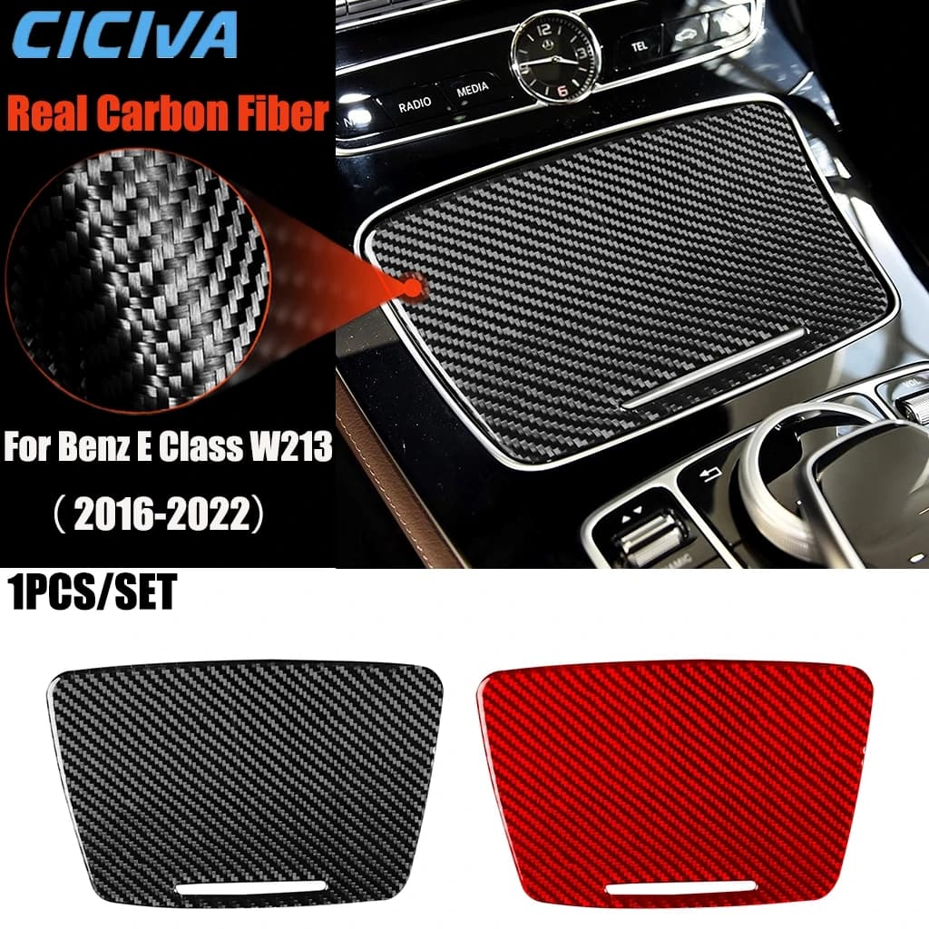 Carbon Fiber Car Accessories Gear Storage Panel Modified Interior Trim Cover Sticker For Mercedes Benz E Class W213 2016-2022