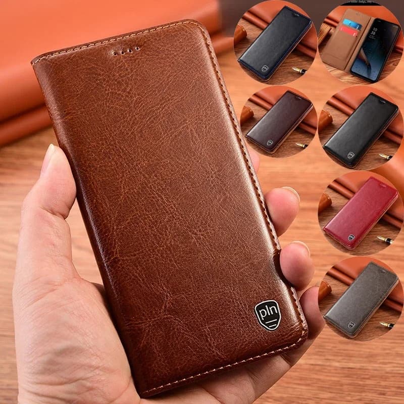 Solid Color Genuine Leather Flip Card Slots Phone Cover For iPhone 16e 15 Pro Max 14 Plus 13 Mini 12 Pro 11 Xs Max XR SE 6 7 8