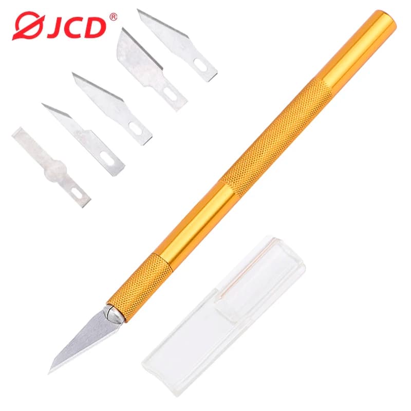 JCD Non-Slip Gold Metal Scalpel Knife Tools Kit Cutter Engraving Craft Knives+5pcs Blades Mobile Phone PCB DIY Repair Hand Tools