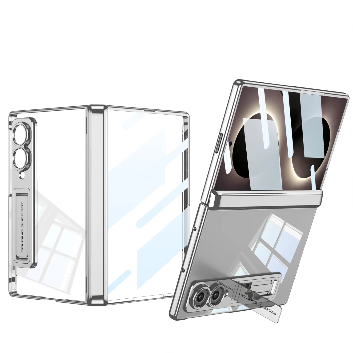 For Samsung Galaxy Z Fold 8 Wide Case Electroplate Transparent Holder Hinge With Tempered Glass Shockproof Back Case Accessories