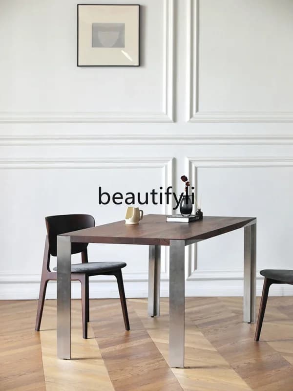 yj58 Nordic style solid wood dining table rectangular black walnut large board desk household small apartment