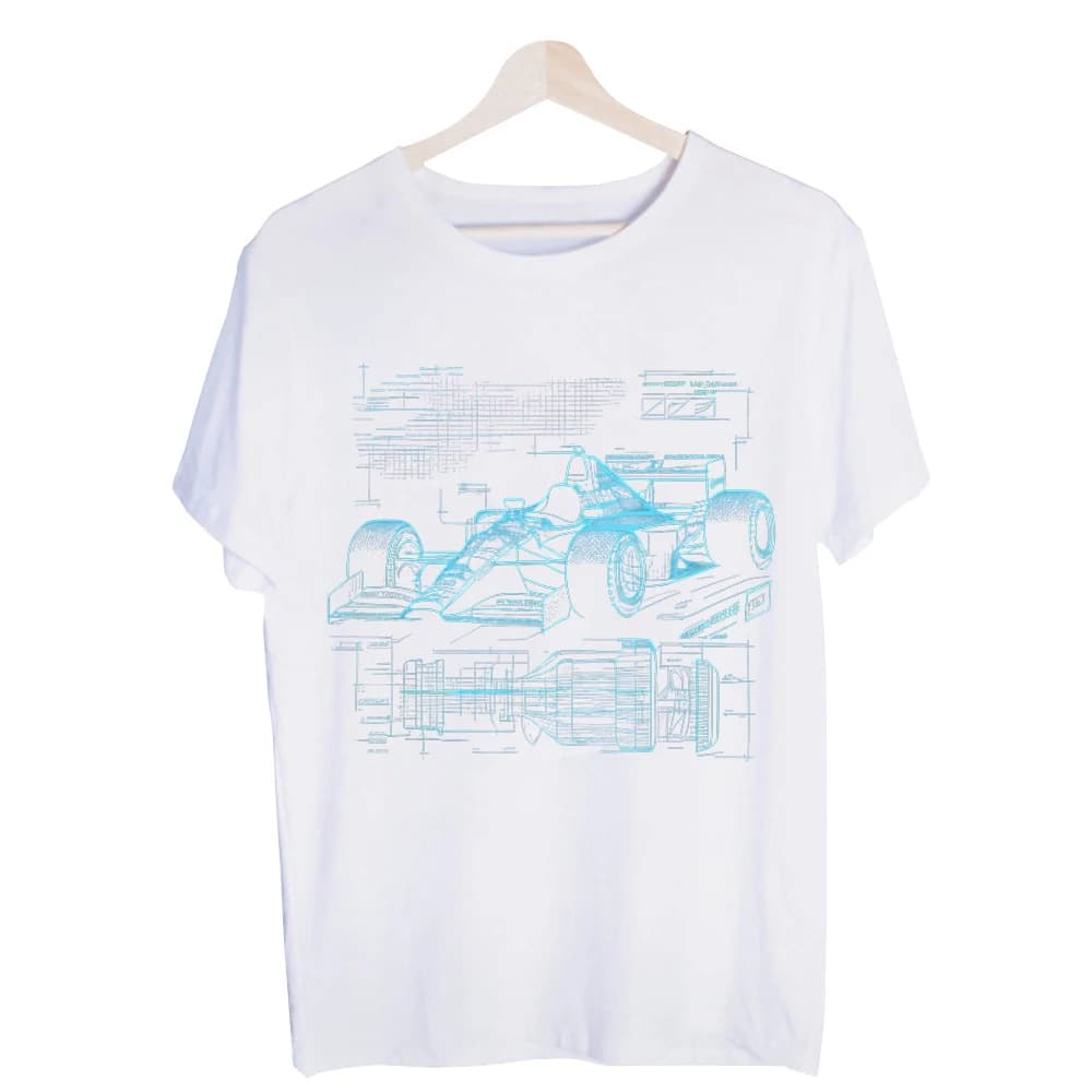 Men's Racing Car Blueprint Graphic Tee, Short Sleeve Crew Neck T-Shirt for Casual Streetwear and Everyday Outfits