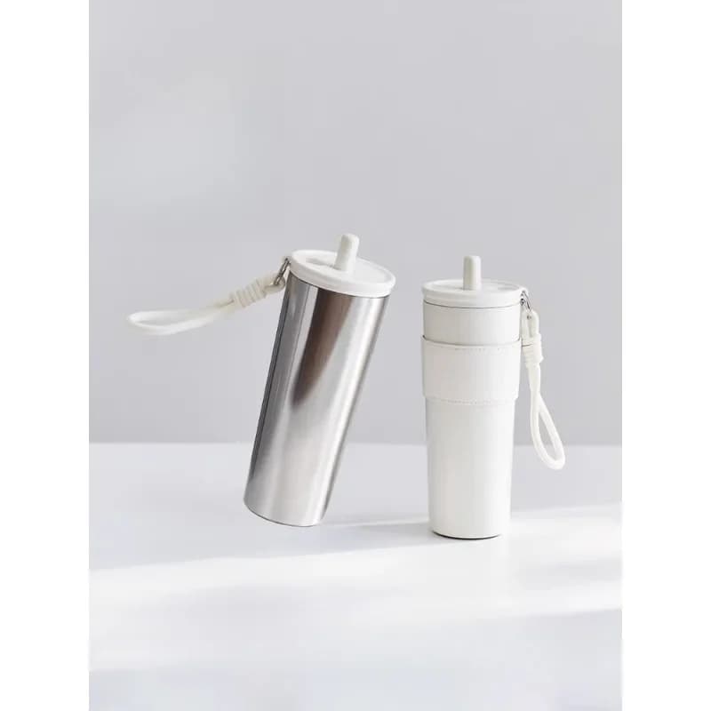 Straw thermos cup, large-capacity student school water cup