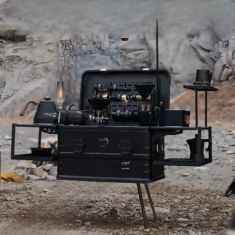 Outdoor camping, table  integrated storage  coffee kitchen  picnic folding table, barbecue, tea, hot pot