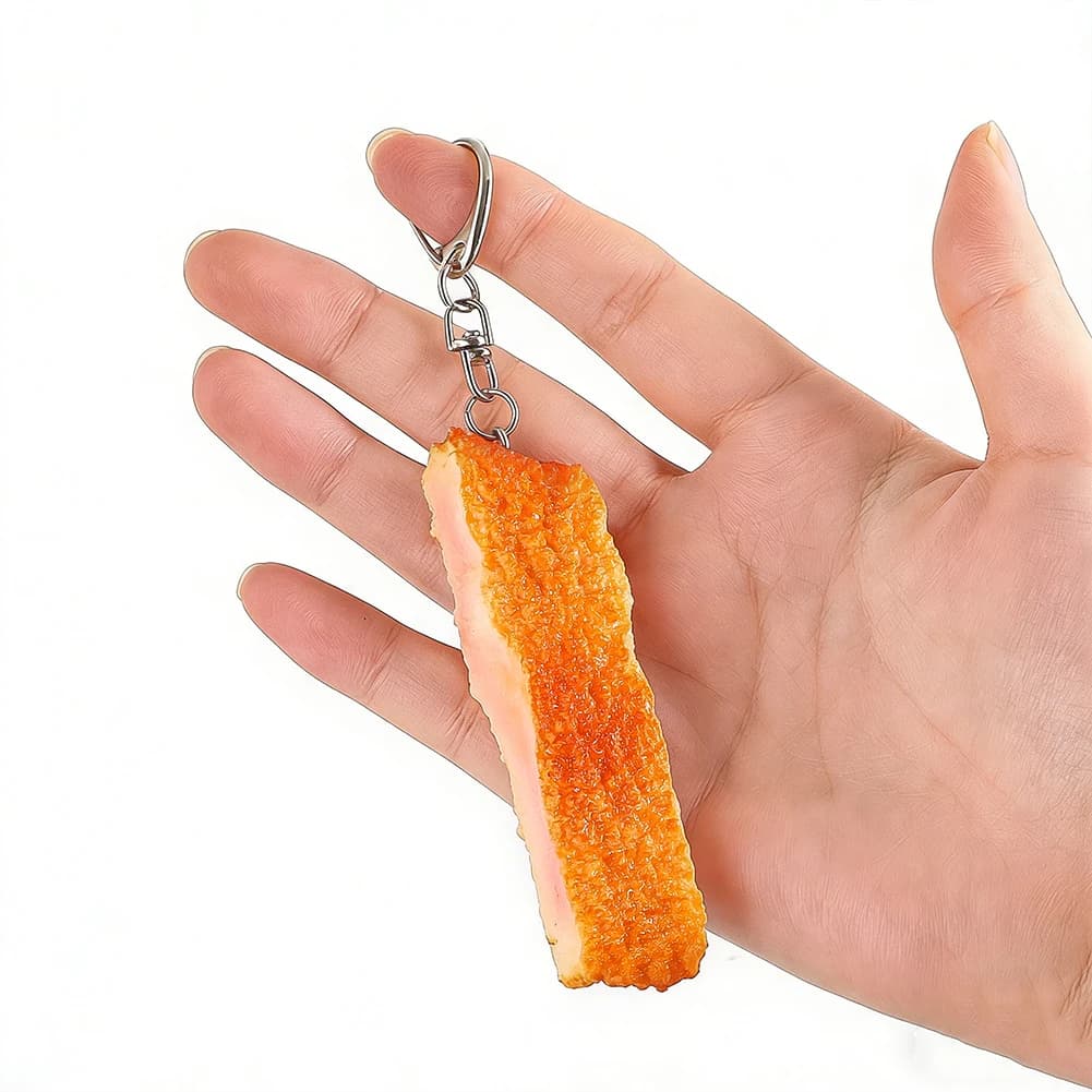 Fun Pig Cutlet Keychain Creative Realistic Fried Food Model Personalized Backpack Car Decor Hanging Accessory Photography Prop