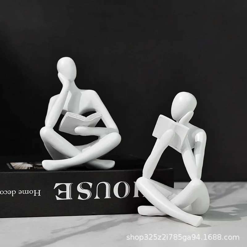 Bookshelf Ornament Thinker Statue Abstract Art Read Thinker Sculpture Figurine Minimalist Aesthetic Modern Living Room Home Deco