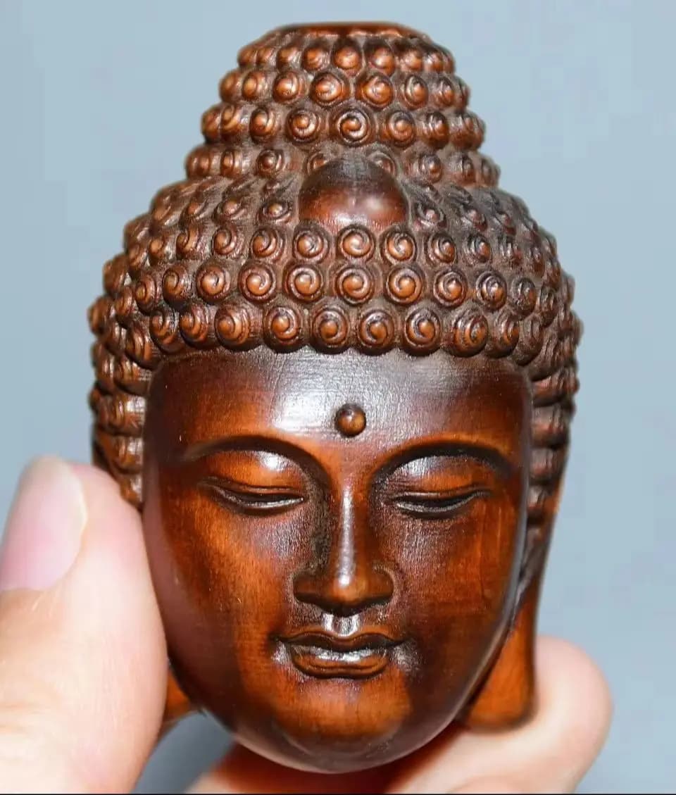 8"Tibetan Temple Collection Old Boxwood hakyamuni Buddha Head Amitabha Buddha Worship Hall Town house