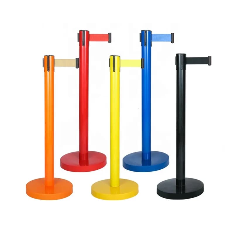 【Professional Use】Traffic Queue Barrier Railing Stand Double Belts Retractable Belt Barrier Stanchion For Crowd Control Pole