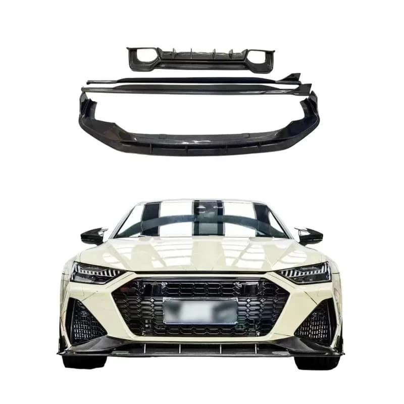 For RS6 RS7 C8 Carbon Fiber Body Kit Diffuser Side Skirt Carbon Fiber Front Bumper Lip P Style