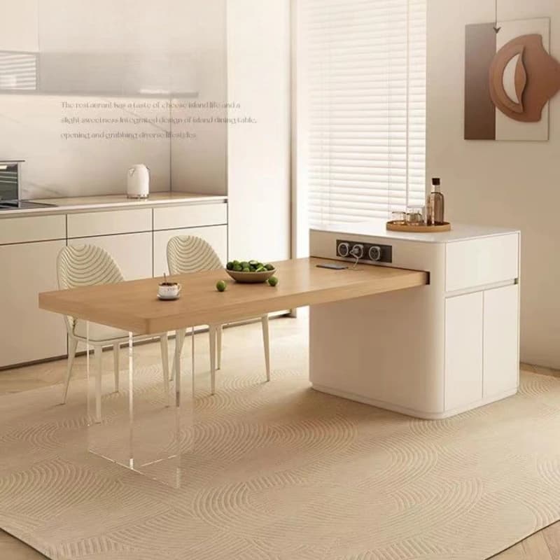 Cream Style Dining Tables Wooden Luxury Storage Island Kitchen Extendable Tables Chairs Set Modern Mesas De Comedor Furniture