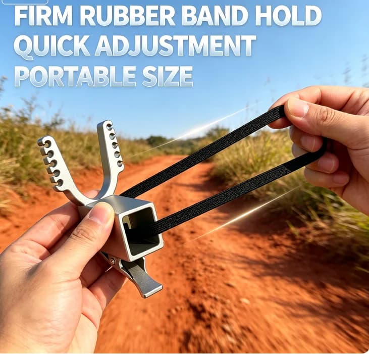 Outdoor Handheld Portable Accessories, Stainless Steel Square Tube Sliding Bow Head, DIY with 10 Strands of Rubber Bands