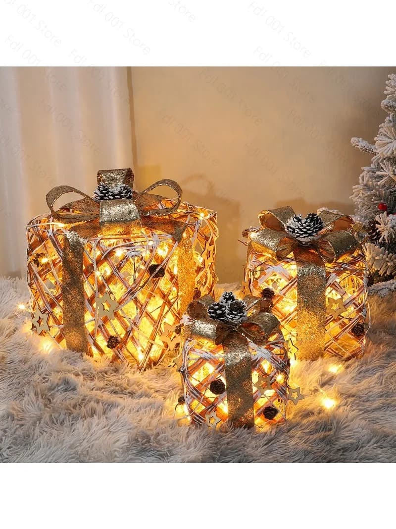 Christmas Decoration Scene Glowing Gift Box Large Ornament Photo Prop