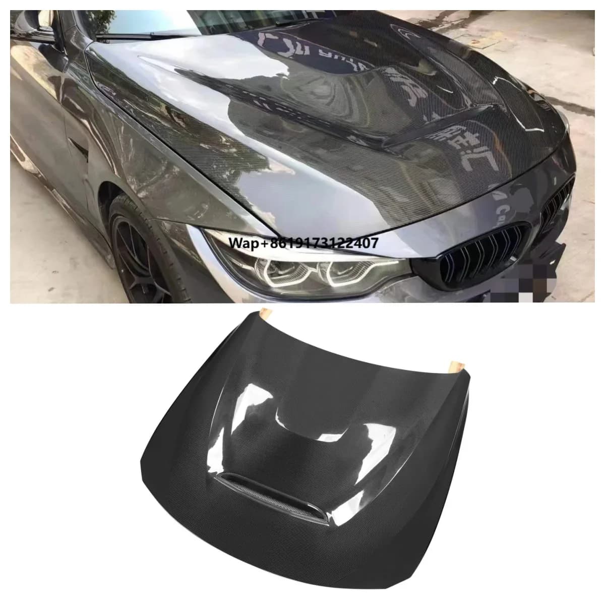 GTS Style Dual Side Carbon Fiber Front Hood Cover for  M3 F80 M4 F82 F83 2013-2019 Car Front Bonnet Hood Cover Replacement