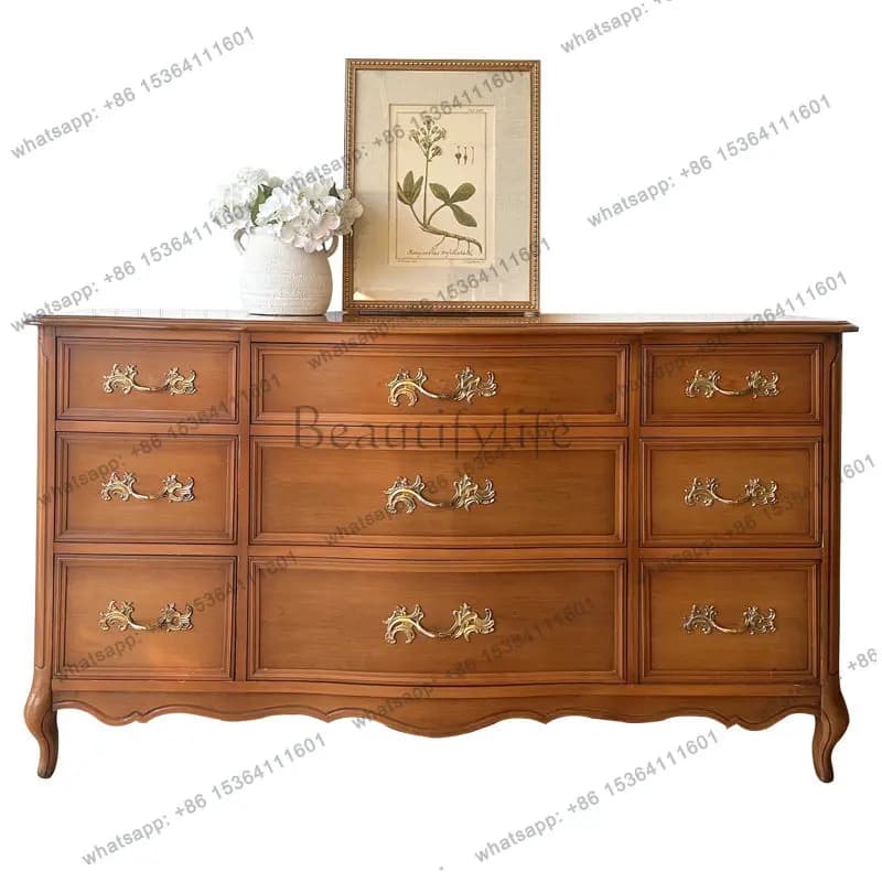 French medieval solid wood bedroom bedside storage cabinet small apartment living room decorative cabinet