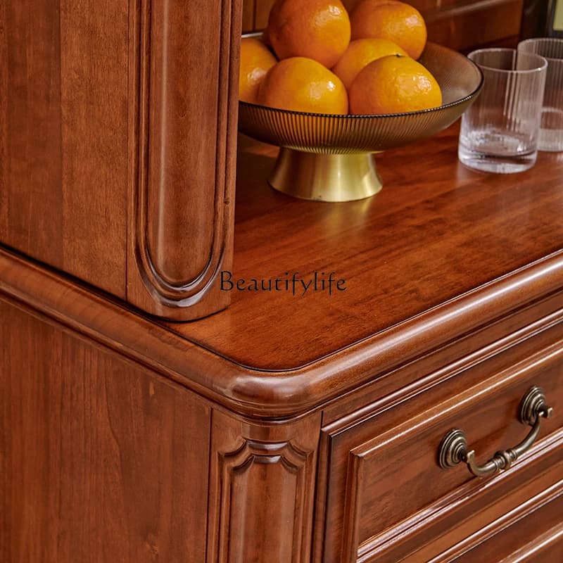 04American all-solid wood wine cabinet display cabinet household living room European storage cabinet