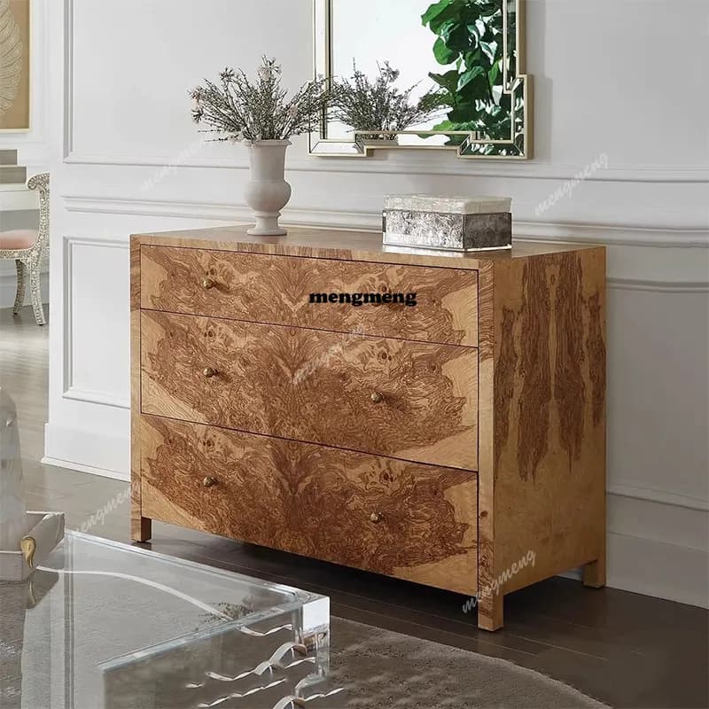 Medieval style tree tumor bark solid wood bucket cabinet French retro living room home storage cabinet bedroom locker