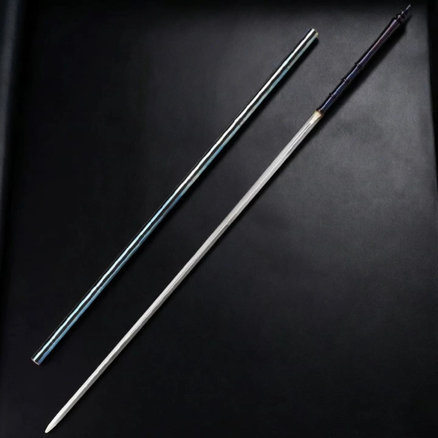 Ornamental Slender Willow Hidden Stick Sword Manganese Steel Thin Blade Metal Tube Scabbard Free Sword Stand Decor Collection