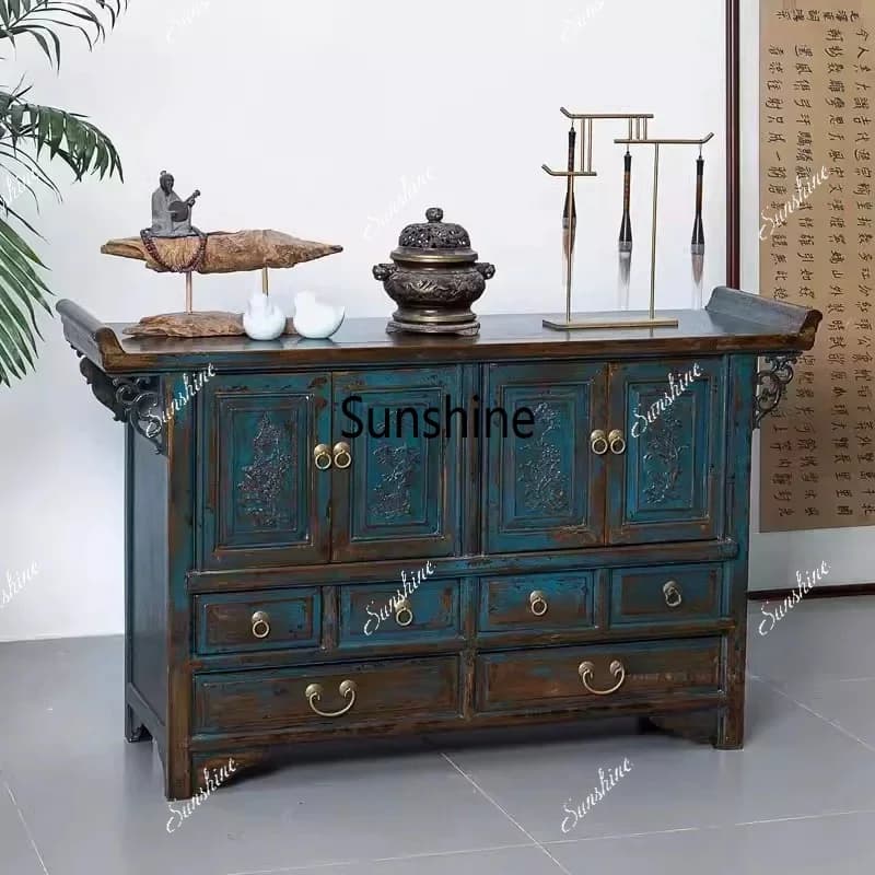 Chinese-style entrance retro warped head cabinet makes old dining side cabinet