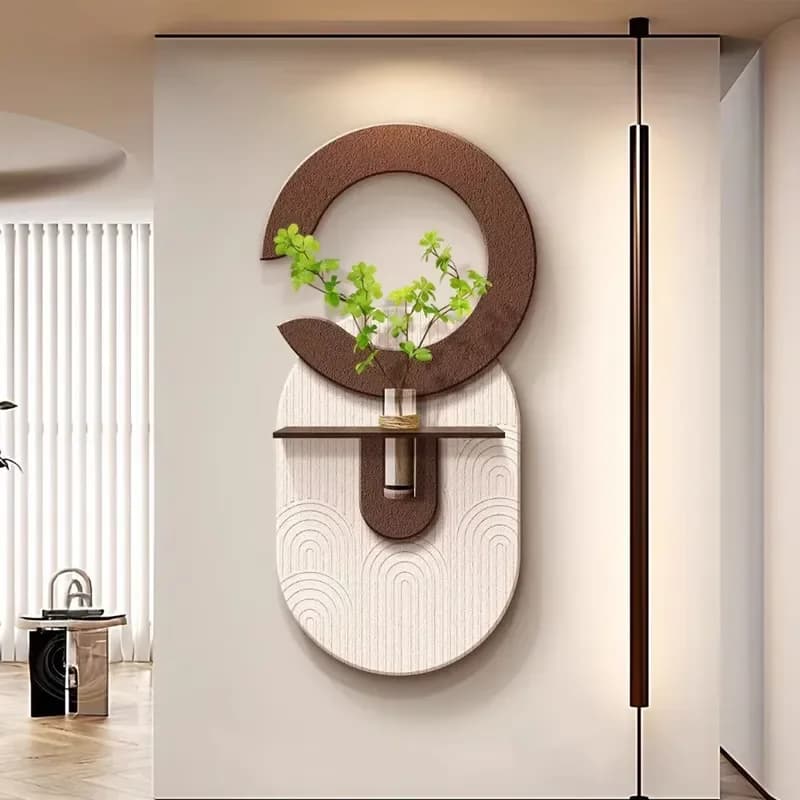 Modern Style Large 3D Sandstone Hanging Wall Art Painting Still Life Pattern Simulated Green Plant Entryway Decoration