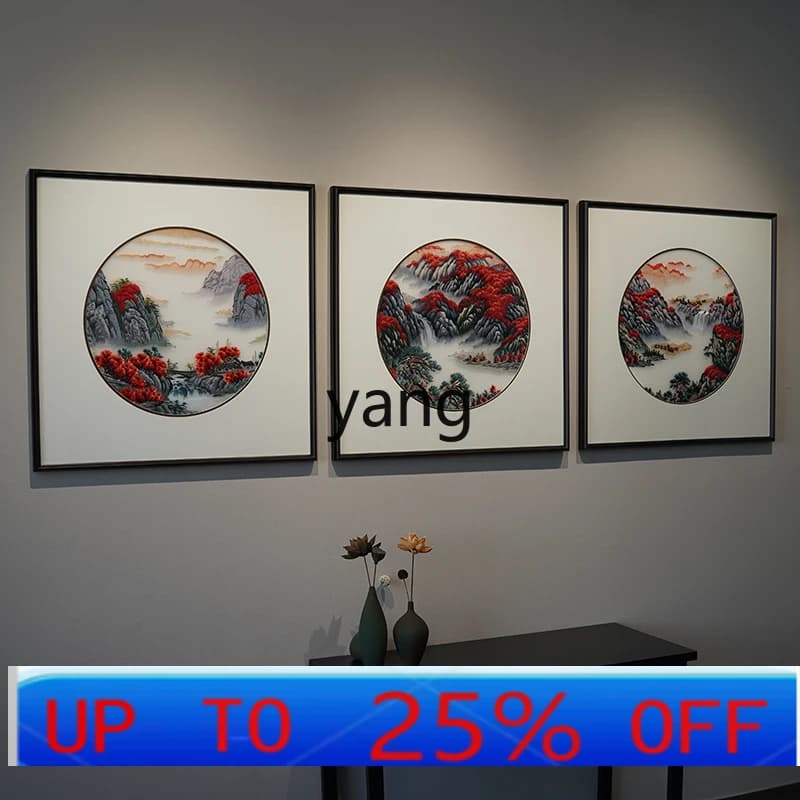 LTT Su embroidery finished product hanging painting new Chinese living room triptych hand-embroidered landscape painting