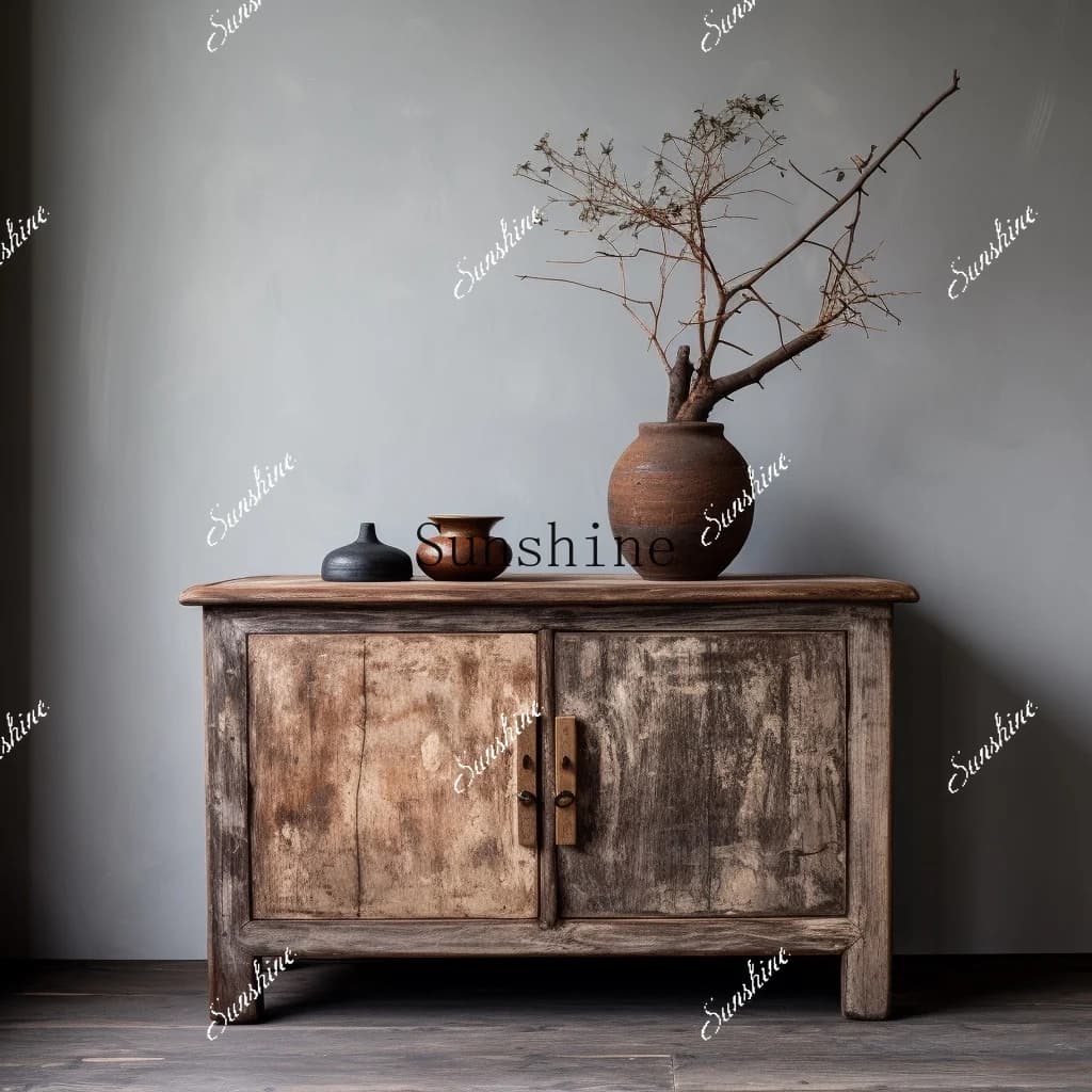 Wabi Sansan Zen Old Elm Living Room Storage B & B Tea Room Matte Bogu Rack Decorative Cabinet  FT