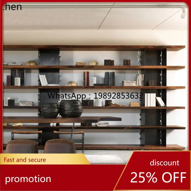YFY industrial style bookcase retro wrought iron shelf floor storage display shelf office solid wood retro style bookcase