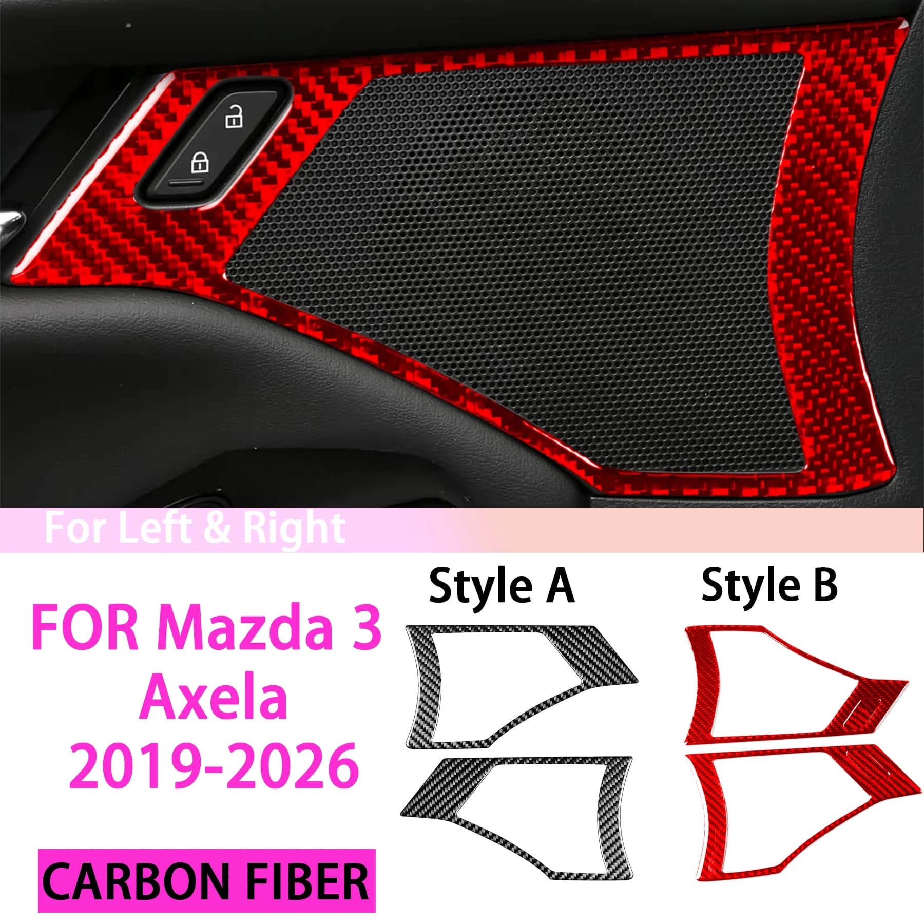 Car Front Door Audio Speaker Door Lock Switch Panel Decor Interior Accessories FOR Mazda 3 Axela 19-26 Carbon Fiber Stickers